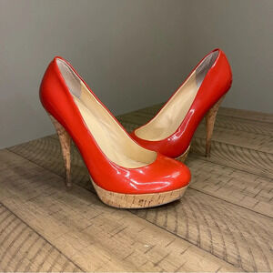 GUESS orange red cork heels women’s sexy closed toe pumps size 7
